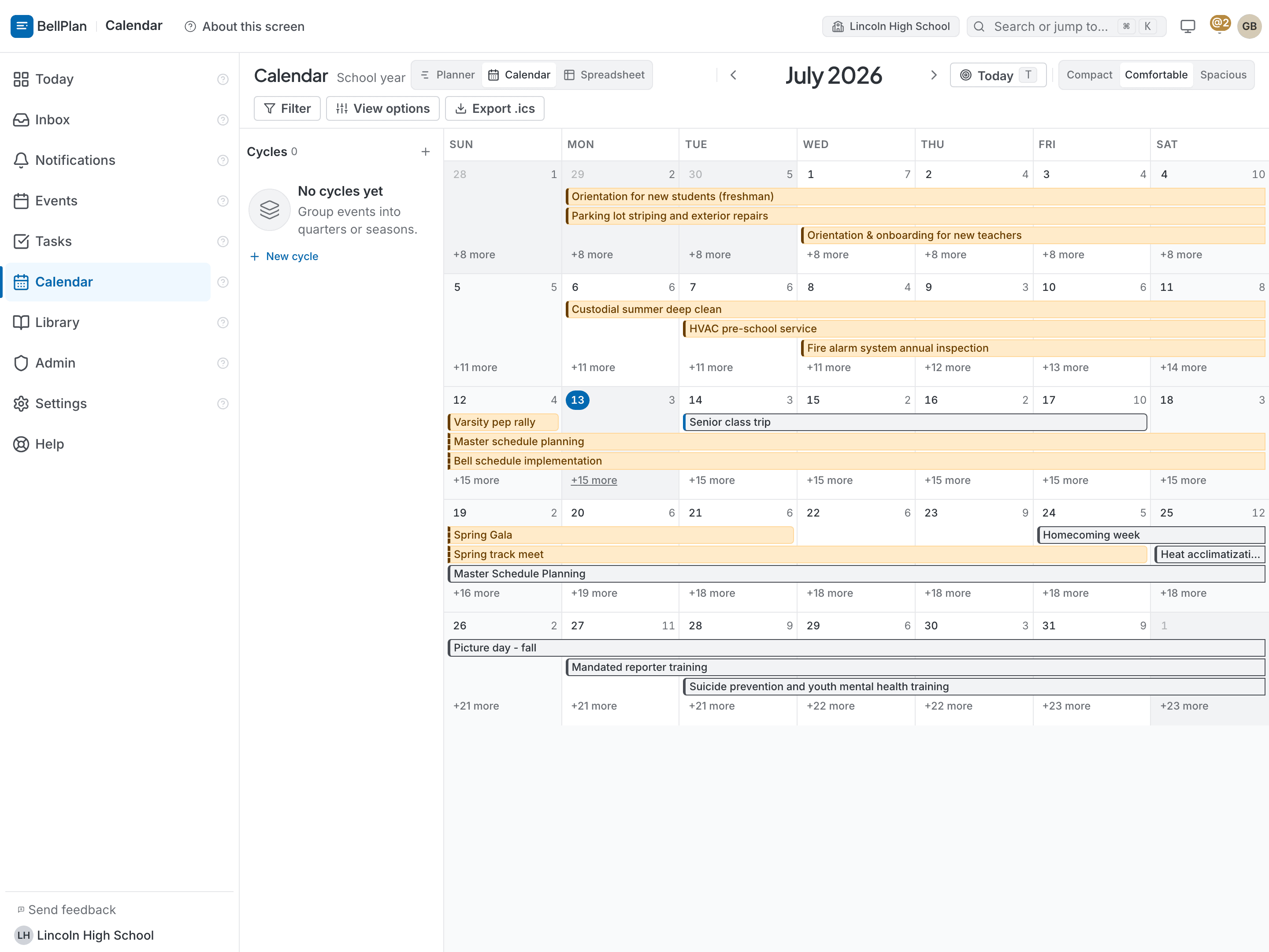 Calendar with event drawer open